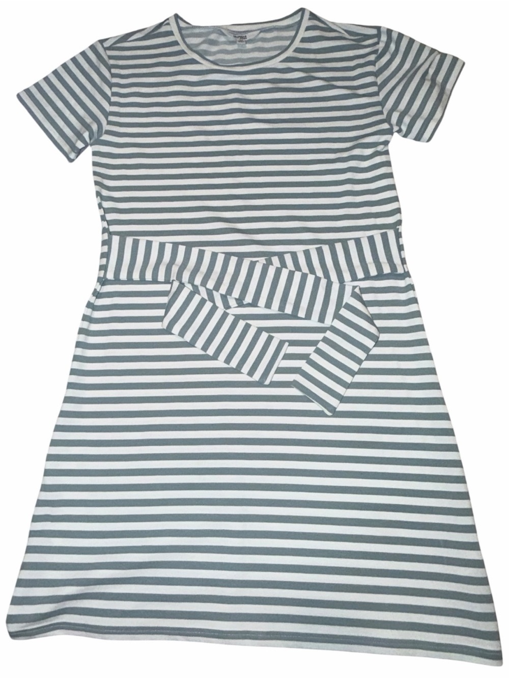 BB Dakota by Steve Madden Gray and White Striped Short-Sleeve Mini Dress